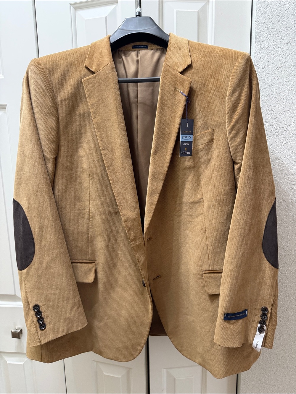 NWT Stafford Men's 52R Corduroy Sport Coat Blazer Elbow Patches Wheat 52 REG